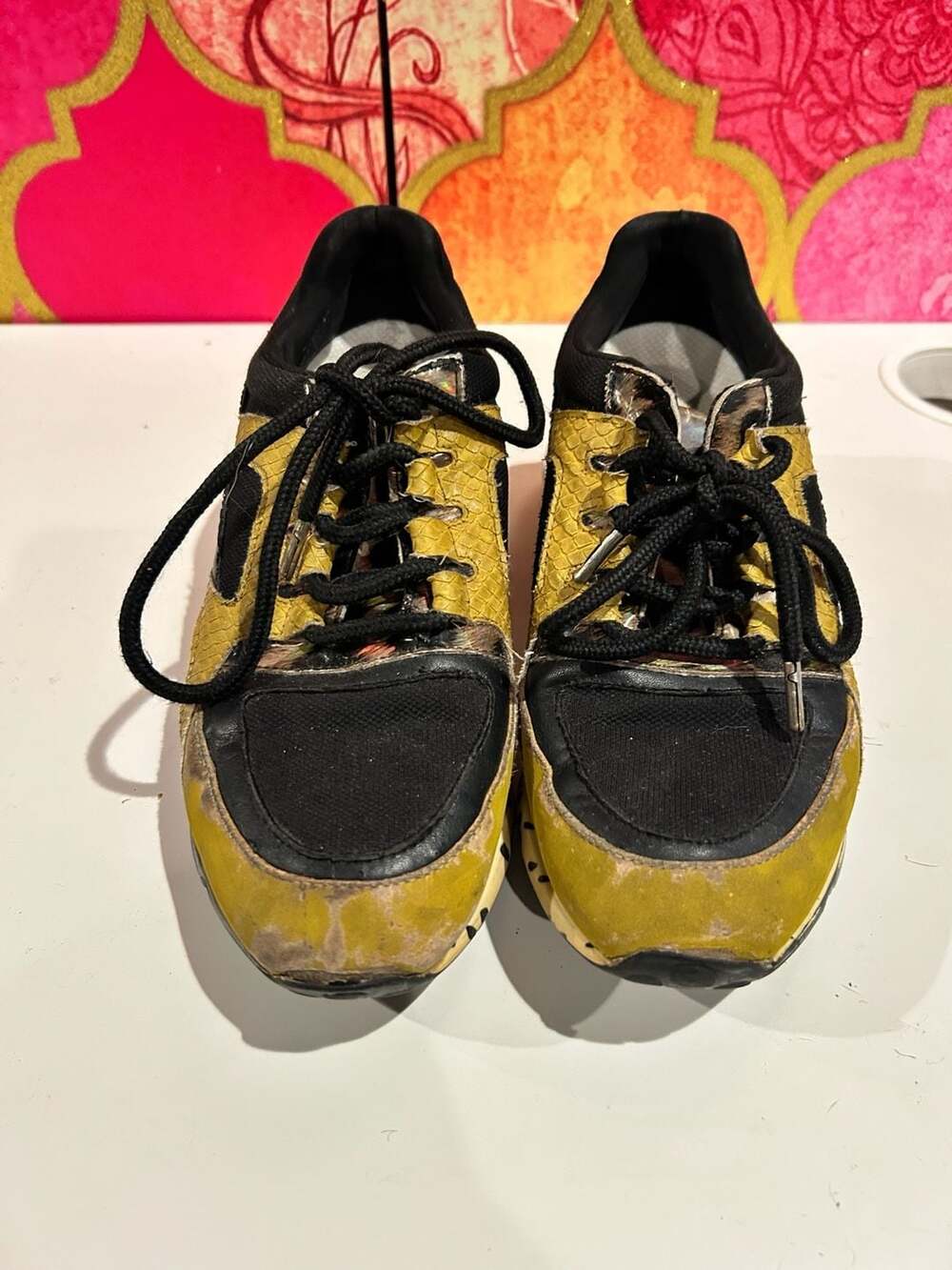Steve Madden Barra Gold Snake Print and Black Chunky Fashion Sneakers